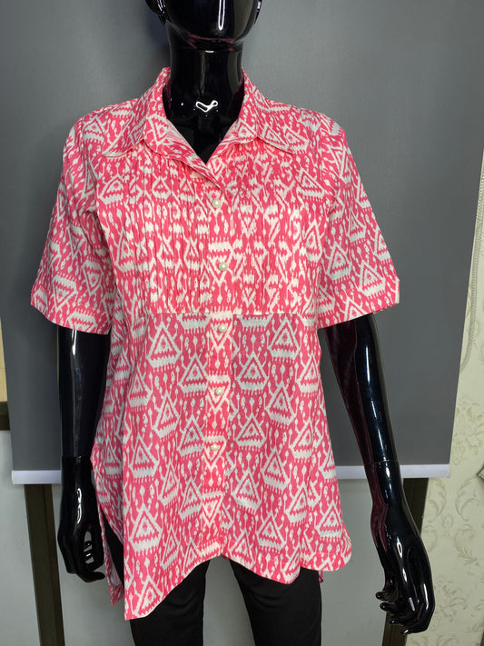 Women's Linen Blossom Printed Shirt β Soft Collar, Half Sleeve, Casual Comfort Fit