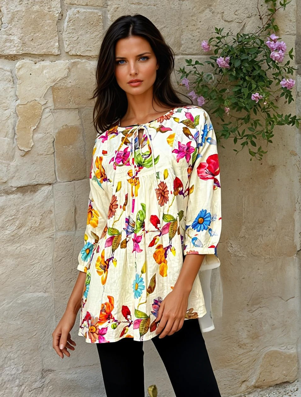Floral Fantasy Pure Cotton Printed Top for Women