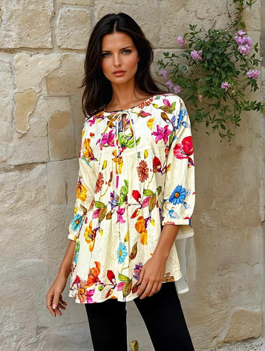 Floral Fantasy Pure Cotton Printed Top for Women
