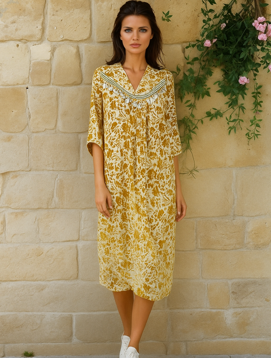 Elegant Pure Chinon A-Line Kurti with Shell & Sequin Neck Detailing