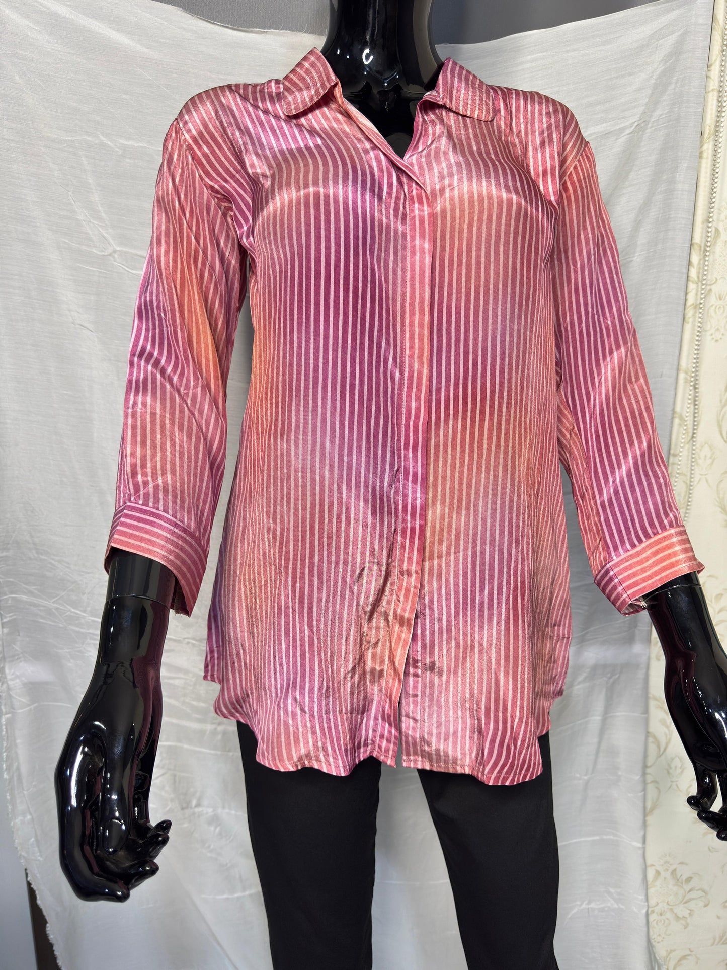 Chic Ombre Striped Natural Crepe Shirt for Women