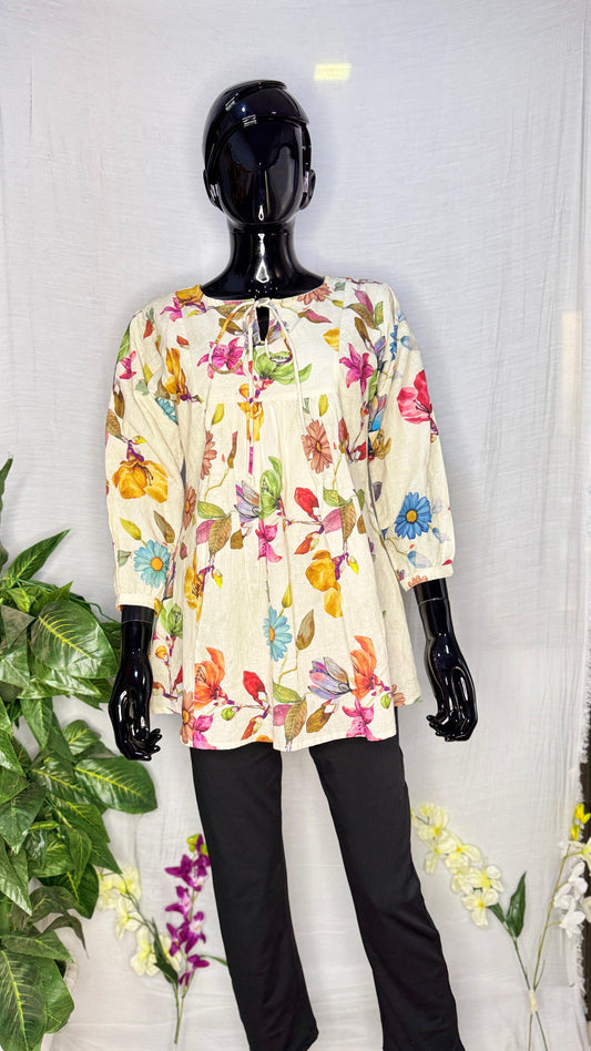 Floral Fantasy Pure Cotton Printed Top for Women