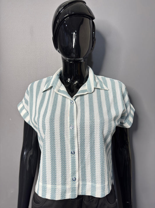 Teal White Floral Pure Cotton Button-Down Tunic