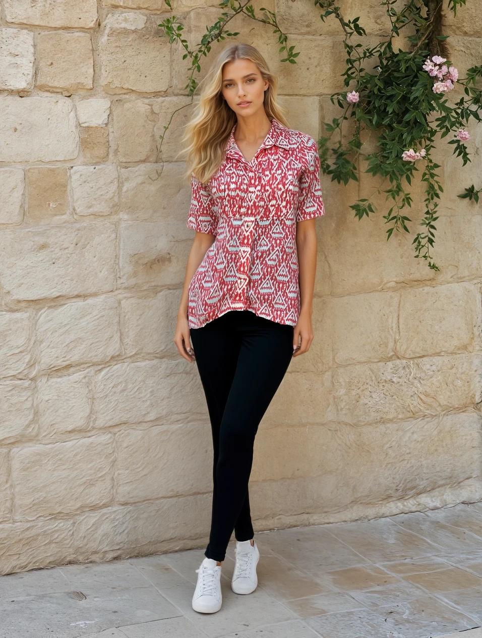 Women's Linen Blossom Printed Shirt β Soft Collar, Half Sleeve, Casual Comfort Fit