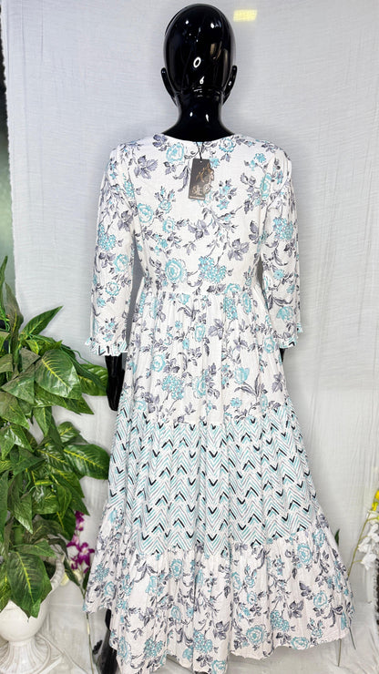 Women's Pure Cotton Floral & Chevron Printed Tier Dress