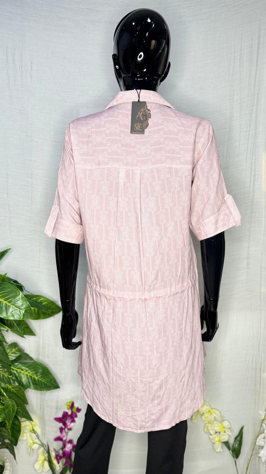 Blush Pink Pure Rayon Shirt Kurti with Drawstring Waist