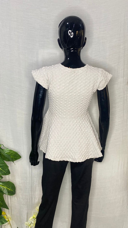Imported Textured Peplum Top – Elegant Short Sleeve V-Neck Women’s Top