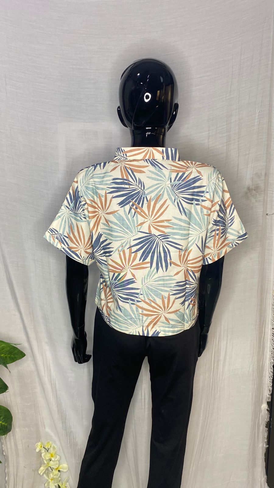 Semi Rayon Tropical Leaf Print Tie-Front Shirt for Women