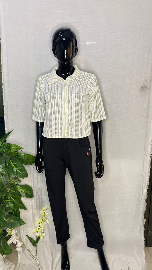 Imported Striped Cotton Blend Half Sleeve Shirt for Women