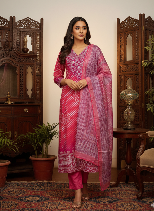 Elegant Muslin Embroidered Kurta–Pant–Dupatta Set