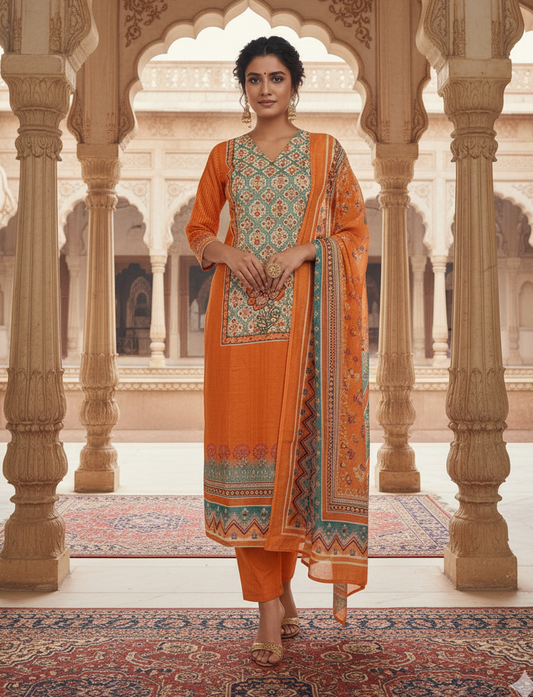 Elegant Pure Cotton Embroidered Kurta Set