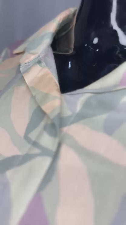 Elegant Pastel Leaf Print Pure Muslin Gathered Dress